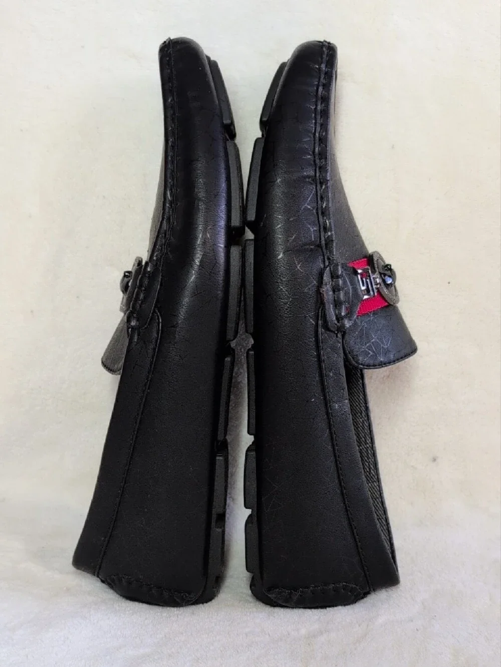 Platini Men's Black Slip-On Loafers with Red Accent